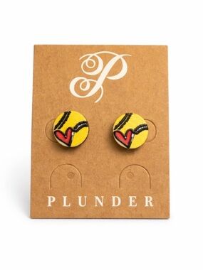 Plunder Softball Stud Earrings With Accent Red Heart NWT
